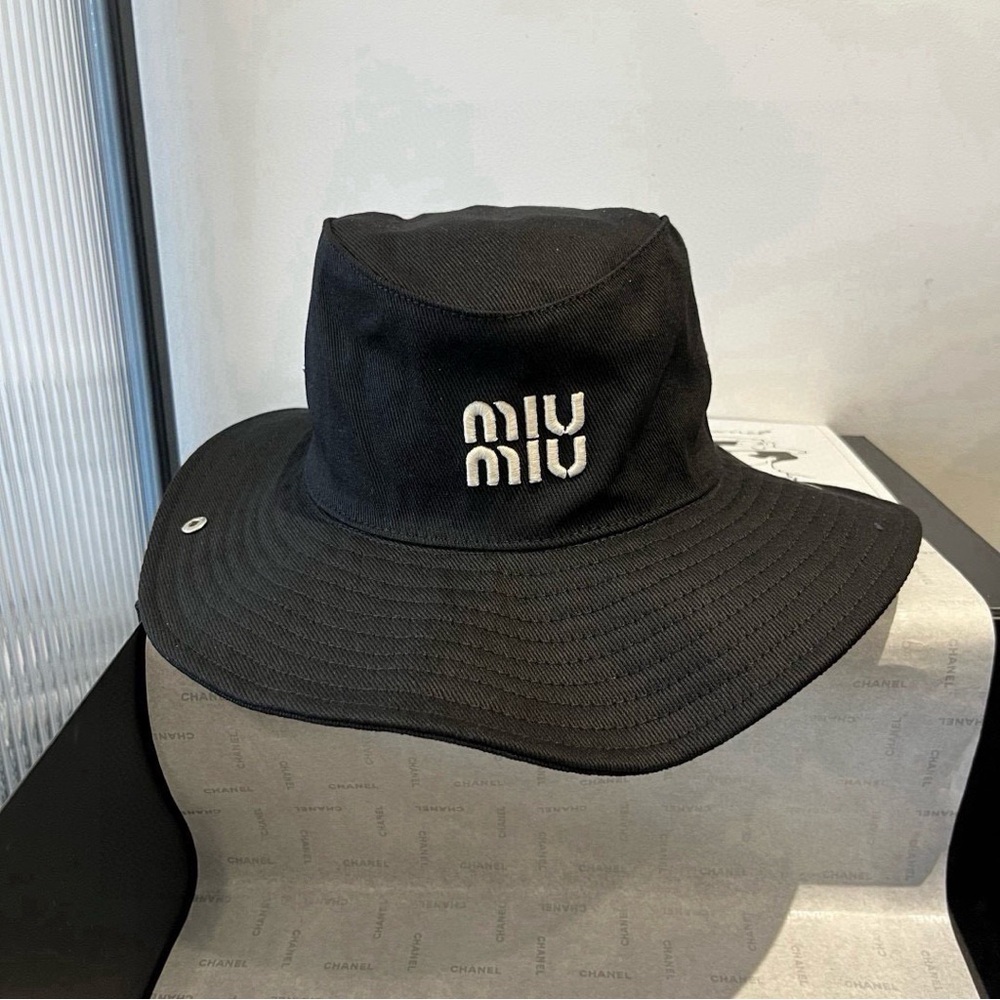 Miu Miu Black Wide-Brim Logo Bucket Hat